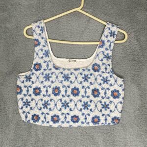 Free People intimately cropped floral fluffy tank lightweight soft blue M